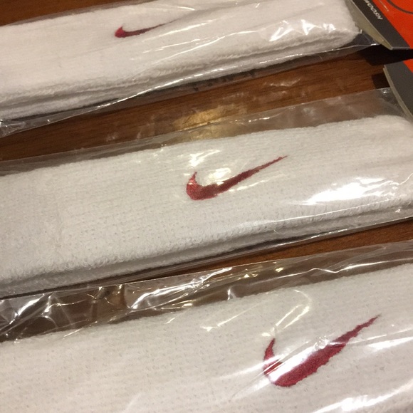 Nike Swoosh Headband head band sweatband X 3 white red men’s women’s terry cloth - Picture 2 of 5